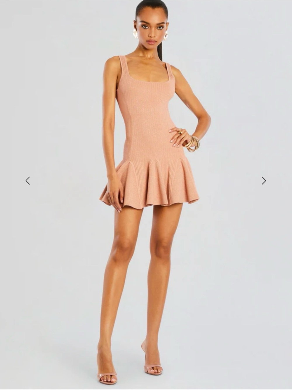 Retrofete Blush Tan Knit Flounce Mini Dress